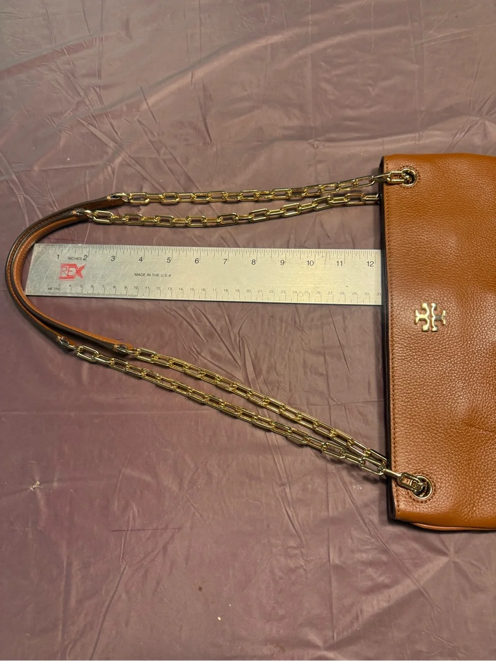 Tory Burch Marsden Swingpack Nut Brown Gold Leather Shoulder Crossbody Bag $428
